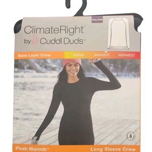 NWT Women's Climate Right by Cuddl Duds Black Plush Warmth L/S Crew Baselayer